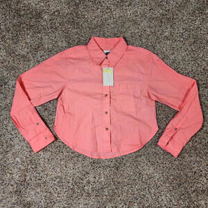 Universal Thread Women's Long Sleeve Button-Down Cropped Shirt Pink XS